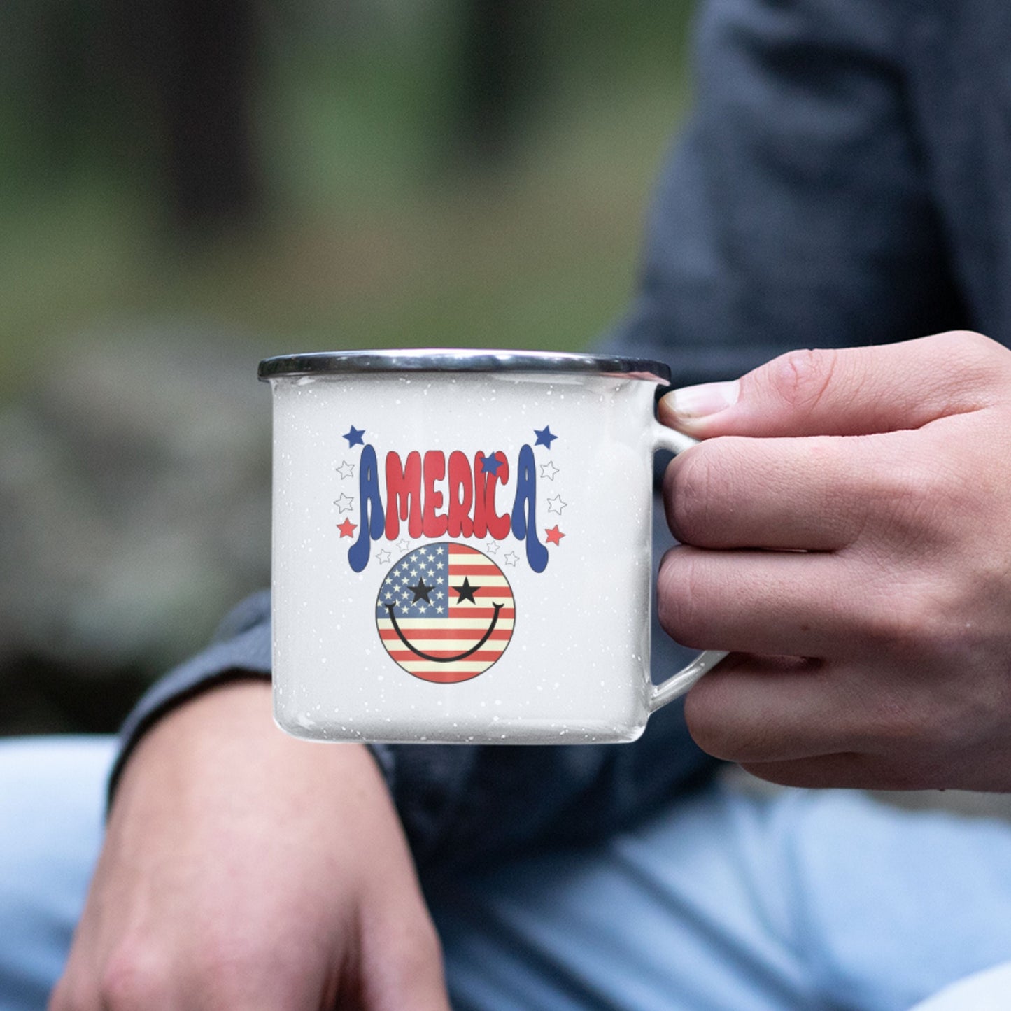 America Enamel Camping Mug, America Camping Mug, Independence Day, 4th Of July Mug, Fourth July Mug Cup, God Bless America, Land Of The Free