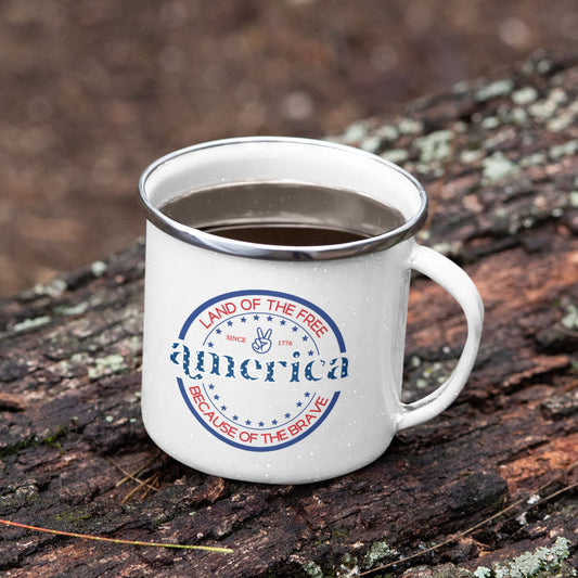 America Enamel Camping Mug, America Camping Mug, Independence Day, 4th Of July Mug, Fourth July Mug Cup, God Bless America, Land Of The Free