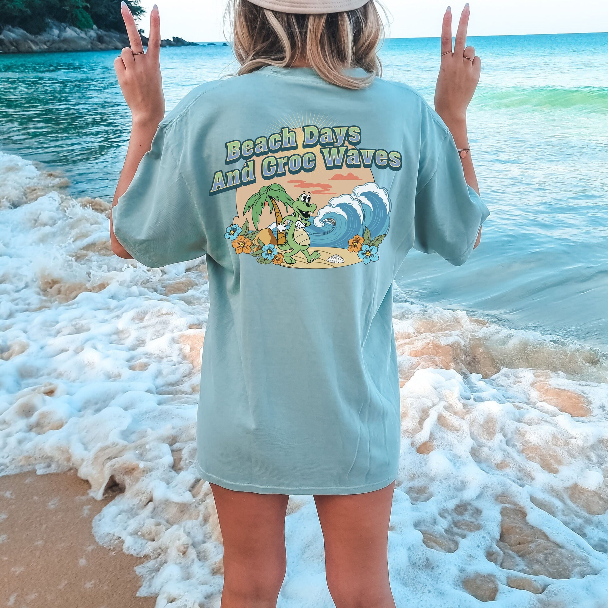 Beach Days And Croc Waves, Happiness Comes In Waves, Comfort Color Tees, Trendy T Shirts For Women, Summer Vibes Shirt, Tumbler Shirt