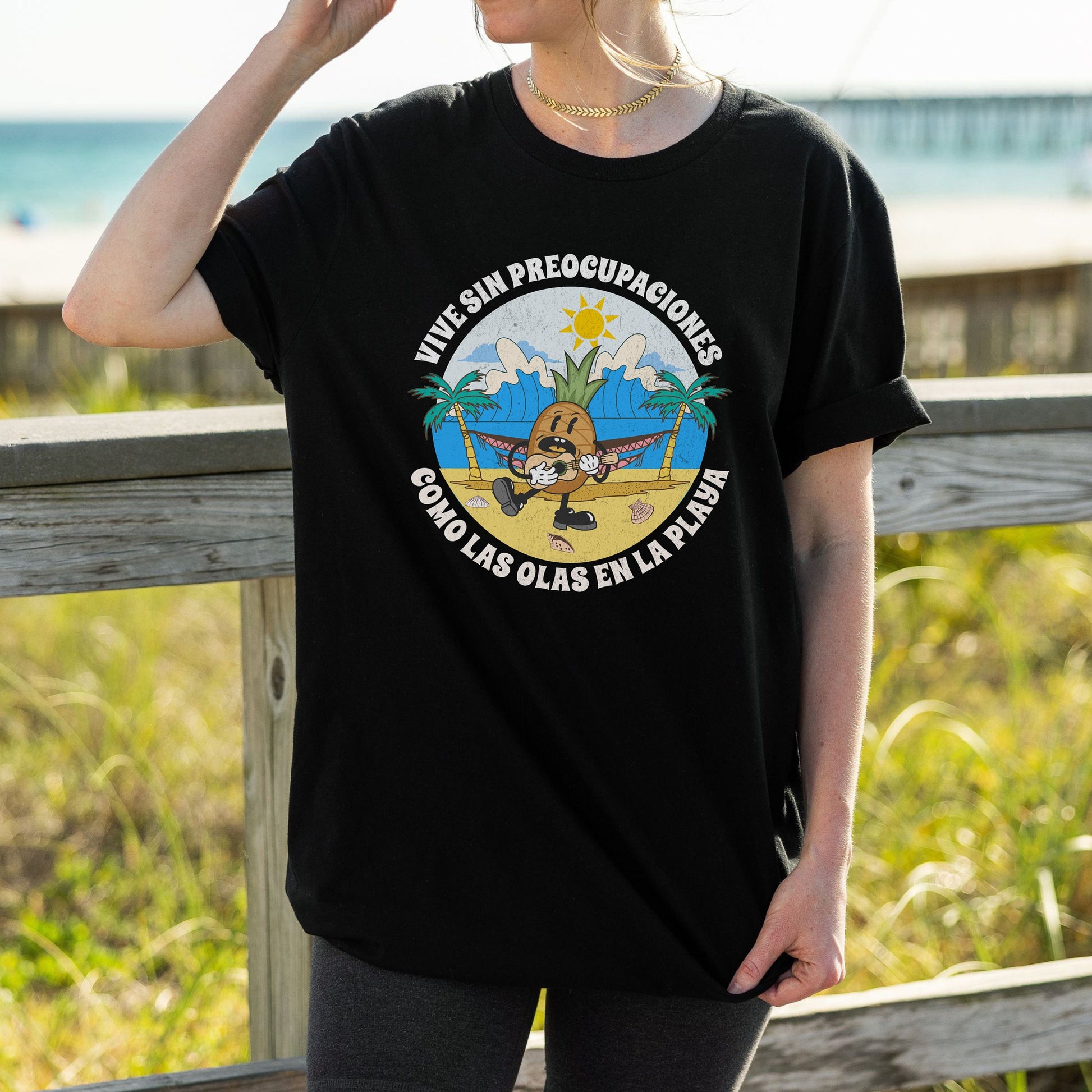 Vive Sin Preocupaciones, Happiness Comes In Waves, Trendy T Shirts For Women, Summer Vibes Shirt, Tumbler Shirt, For Her, Ocean Beach Tshirt