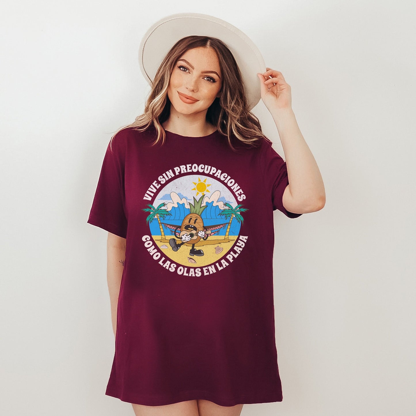 Vive Sin Preocupaciones, Happiness Comes In Waves, Trendy T Shirts For Women, Summer Vibes Shirt, Tumbler Shirt, For Her, Ocean Beach Tshirt
