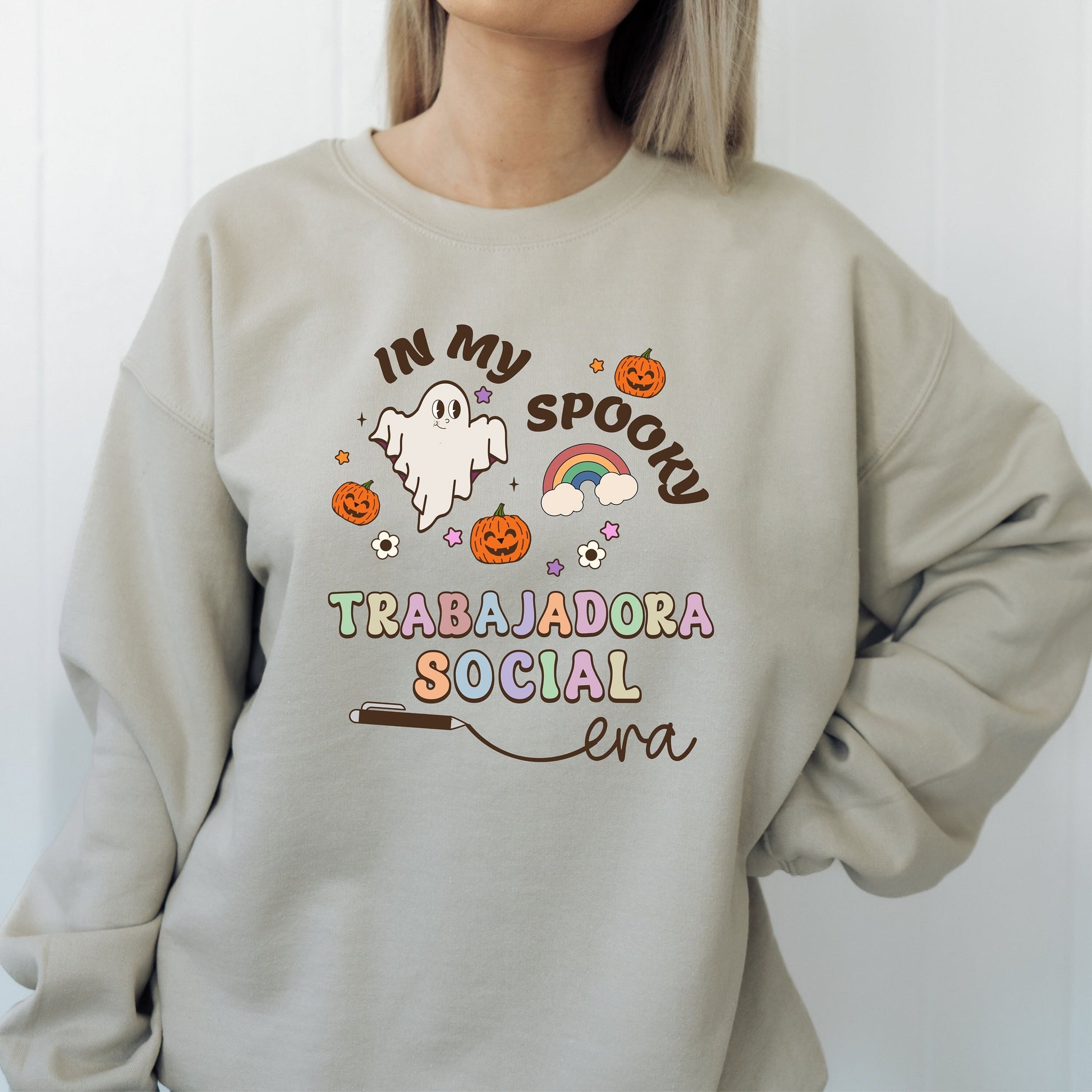 In My Spooky Trabajadora Social Era, Halloween Social Worker Sweater, Social Worker Halloween, Spooky Social Worker, Spooky Social Sweater