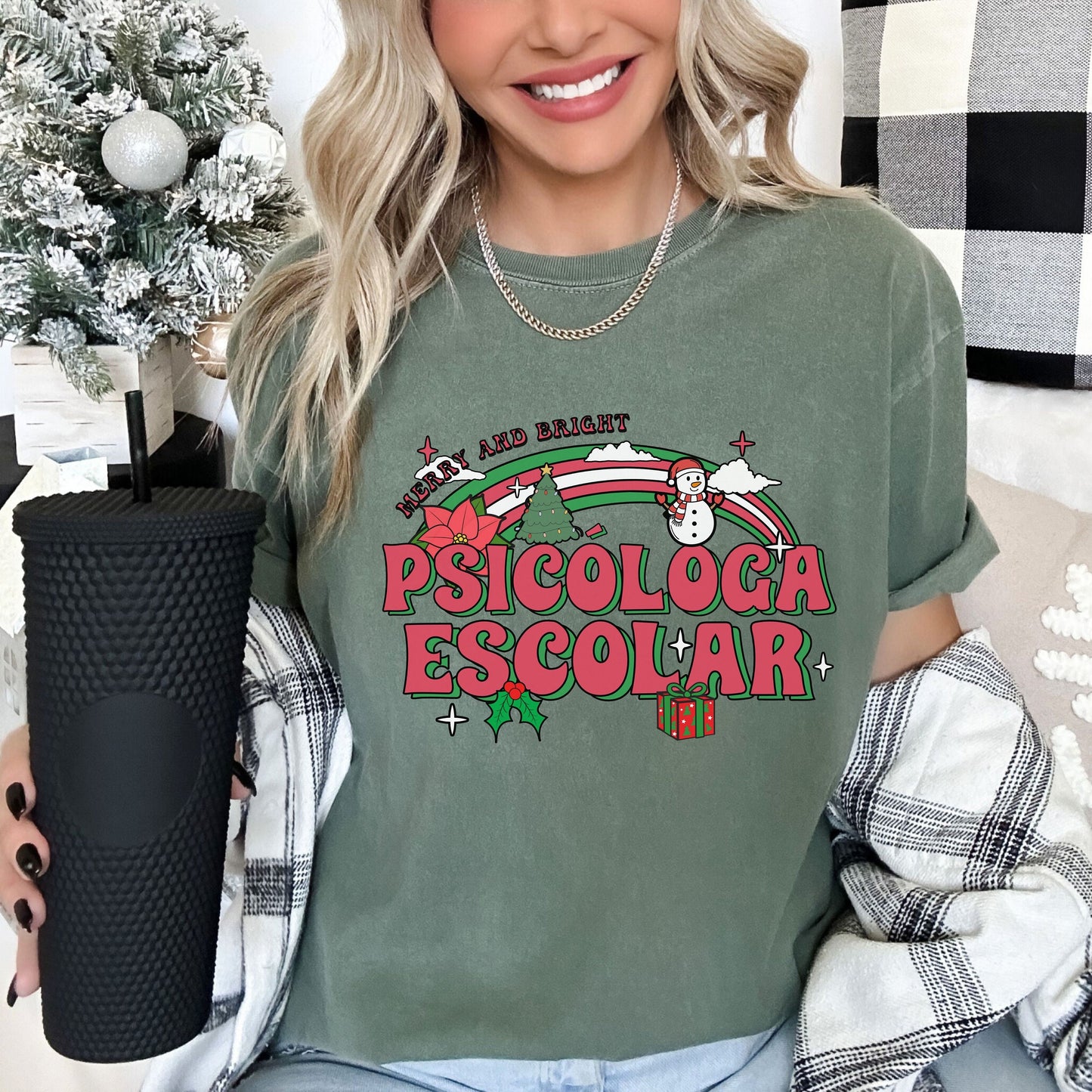 Psicóloga Escolar Shirt, School Psych Christmas Shirt, Holly Jolly School Psych Shirt, Psychologist TShirt, Psychologist Christmas,