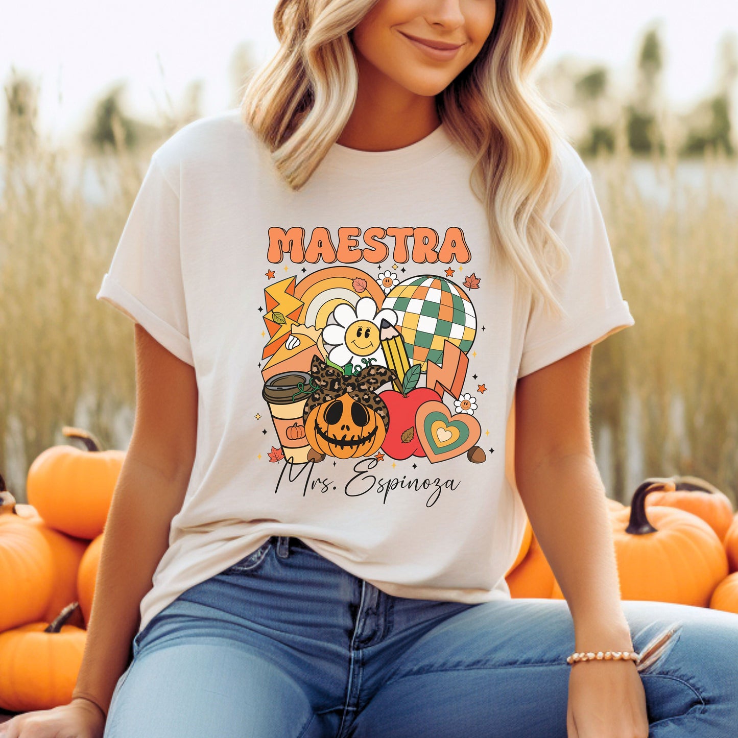 Fall Maestra Vibe Shirt, Personalized Maestra Shirt, Thanksgiving Teacher Shirt, Fall Teacher Tee, Teacher Fall Vibe, Back To School Autumn