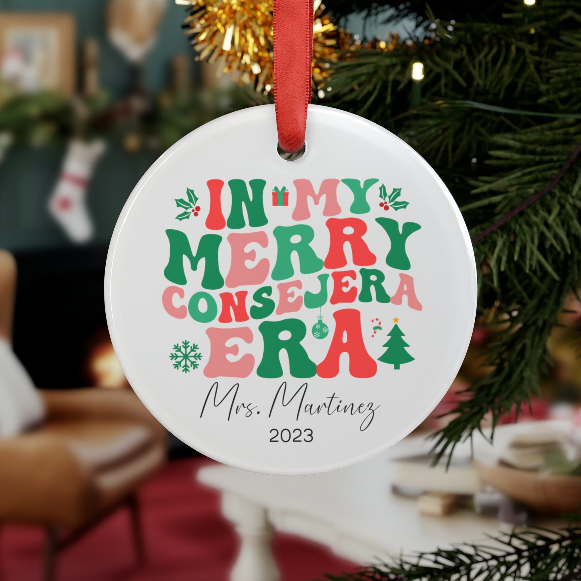 My Merry Consejera Era Ornament, Counselor Christmas Ornament Personalized, Custom Counselor Gift from Student, Consejera Personalized
