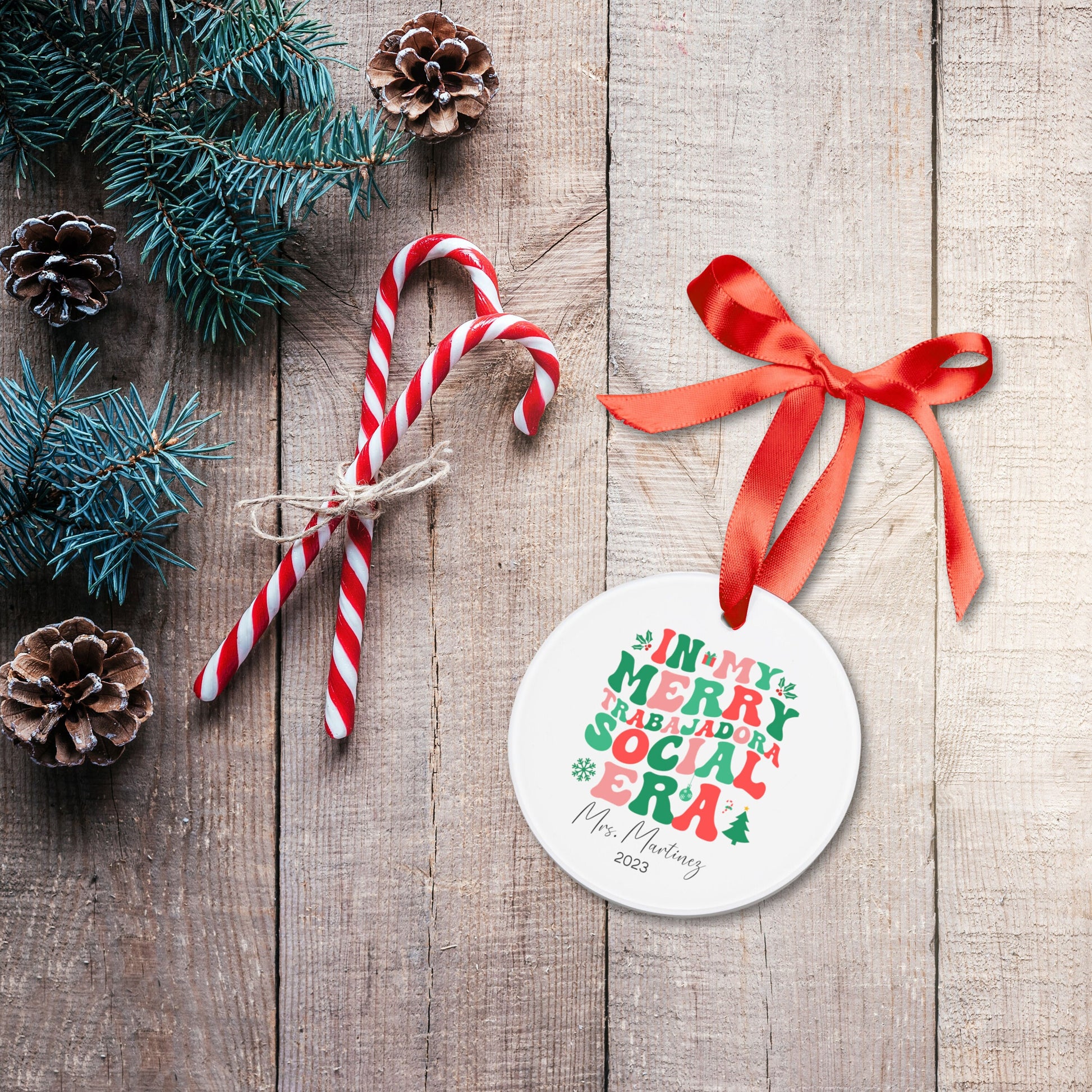 My Merry Trabajadora Social Era Ornament, Social Worker Christmas Ornament Personalized, Custom Social Worker Gift, Christmas Social Worker