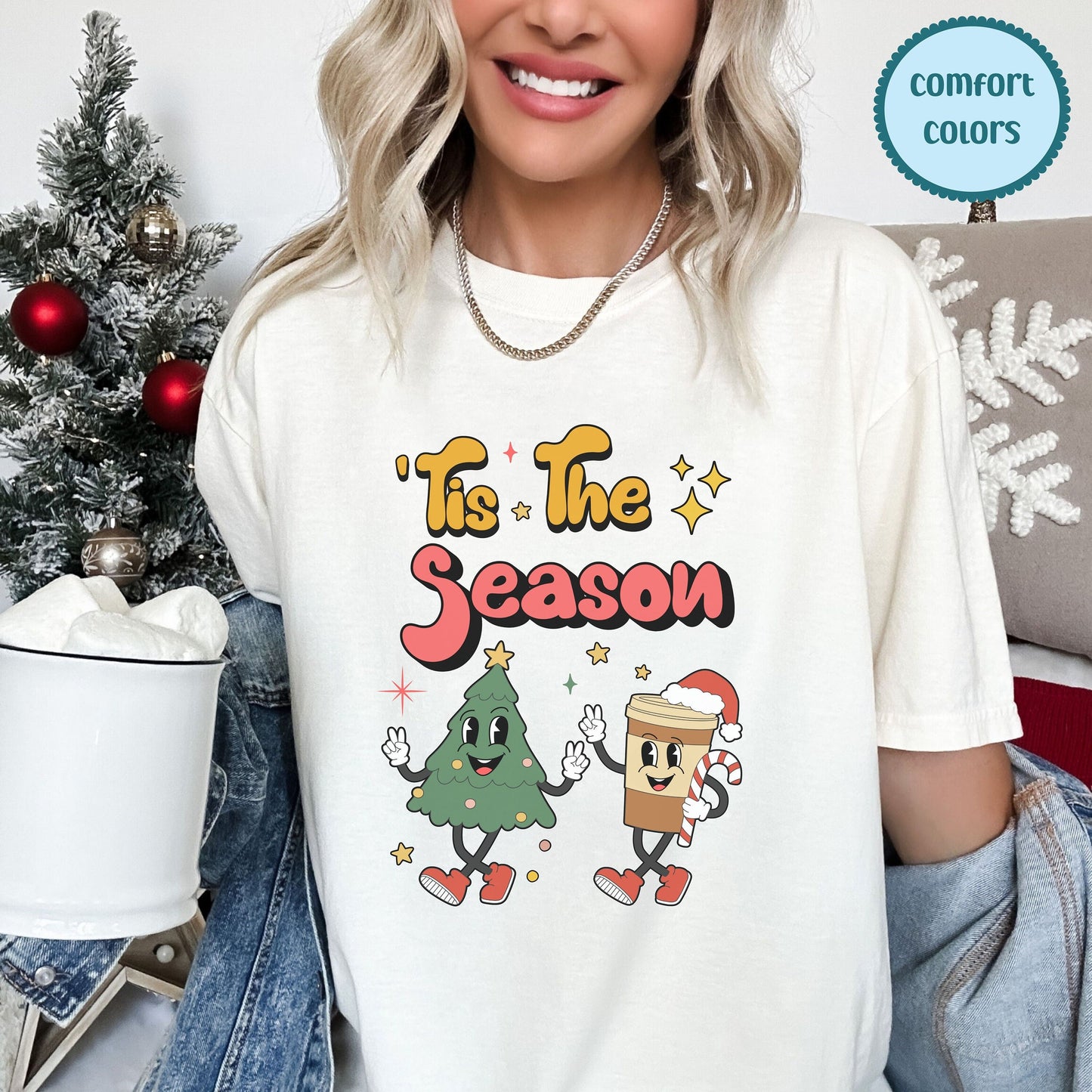 Tis The Season Shirt, Cute Christmas Tee, Christmas Tree Coffee Shirt, Jolly Coffee T Shirt, Retro Jolly Christmas Tree, Coffee Christmas