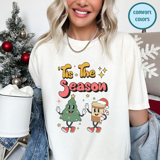 Tis The Season Shirt, Cute Christmas Tee, Christmas Tree Coffee Shirt, Jolly Coffee T Shirt, Retro Jolly Christmas Tree, Coffee Christmas