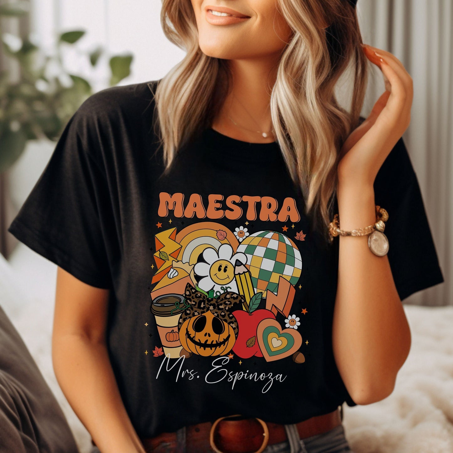 Fall Maestra Vibe Shirt, Personalized Maestra Shirt, Thanksgiving Teacher Shirt, Fall Teacher Tee, Teacher Fall Vibe, Back To School Autumn