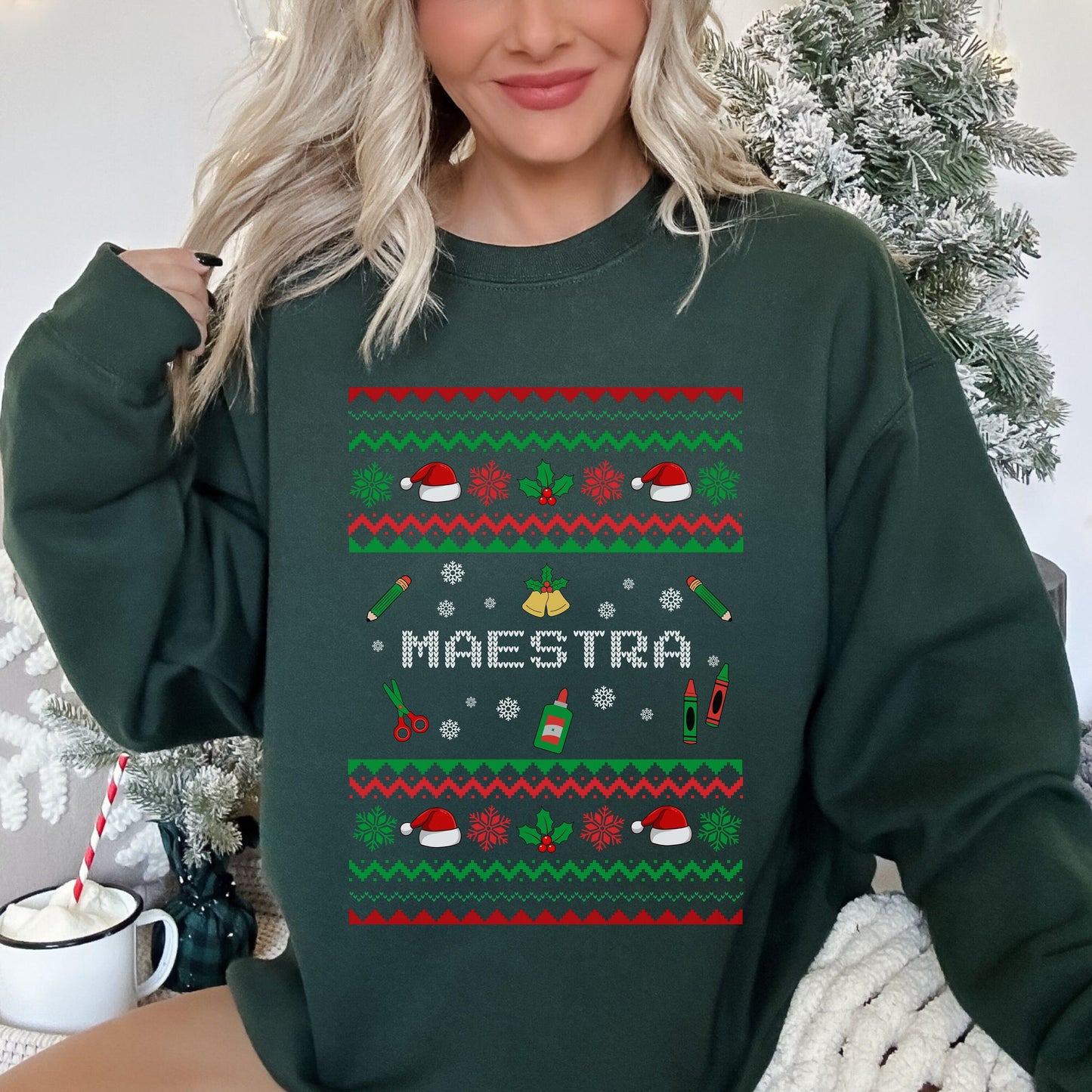 Maestra Christmas Sweater, Teacher Ugly Sweater, Teacher Christmas Sweatshirt, Holly Jolly Teacher, Maestra Christmas, Merry Teacher Sweater