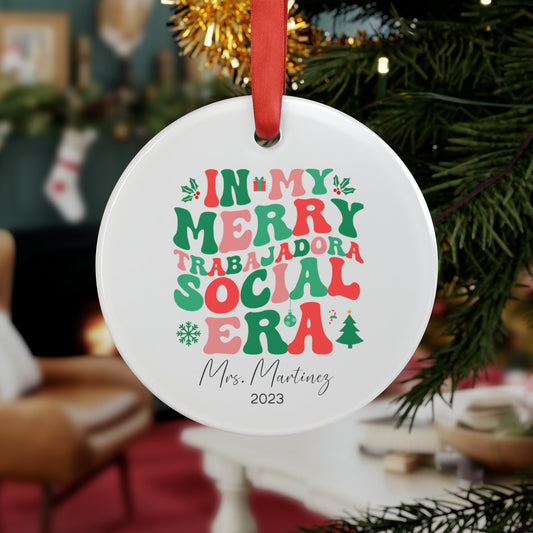 My Merry Trabajadora Social Era Ornament, Social Worker Christmas Ornament Personalized, Custom Social Worker Gift, Christmas Social Worker