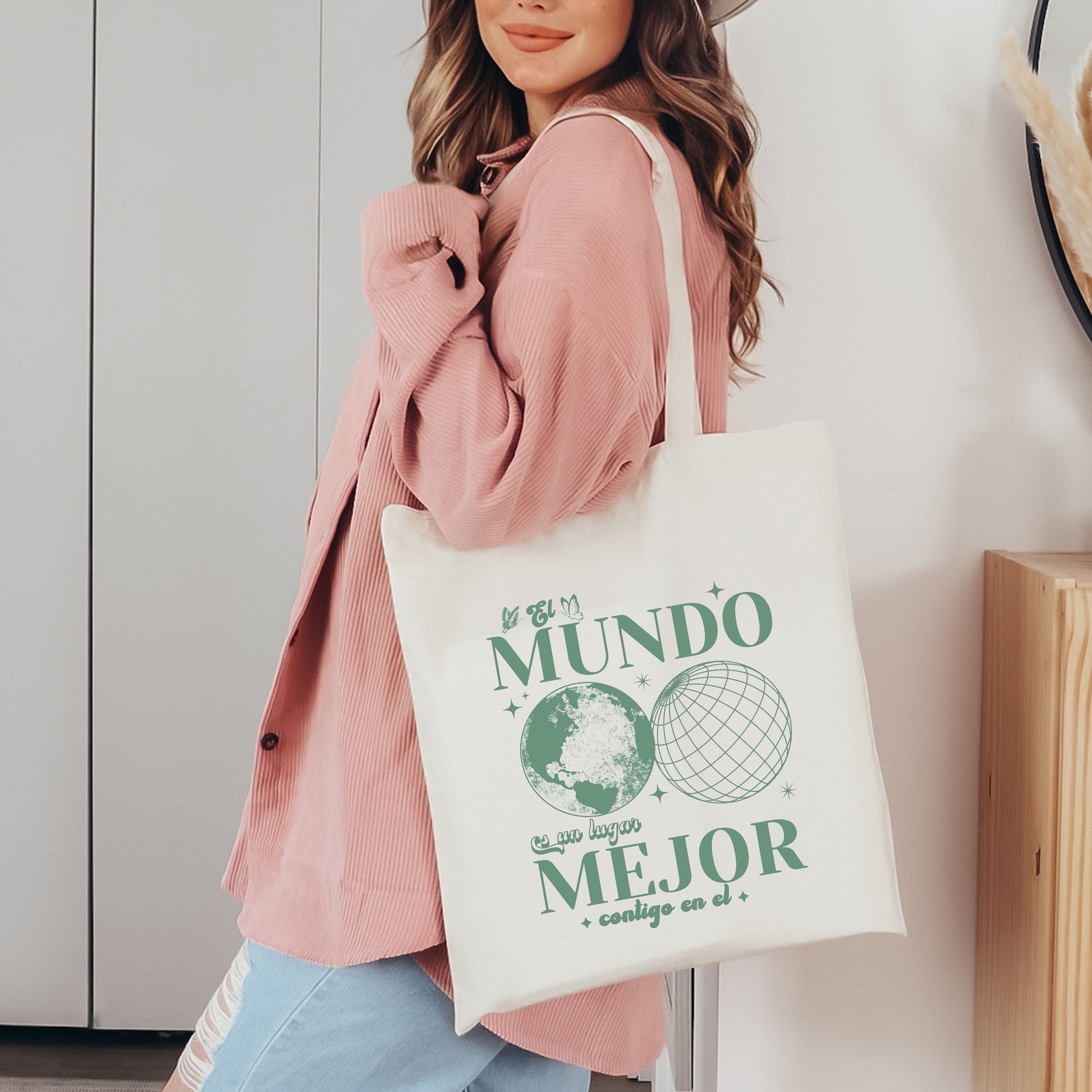 El Mundo Es Un Lugar Mejor Contigo En El, Mental Health Totebag, Aesthetic Tote Bag For School, Inspirational Tote Bag, Motivational Totebag
