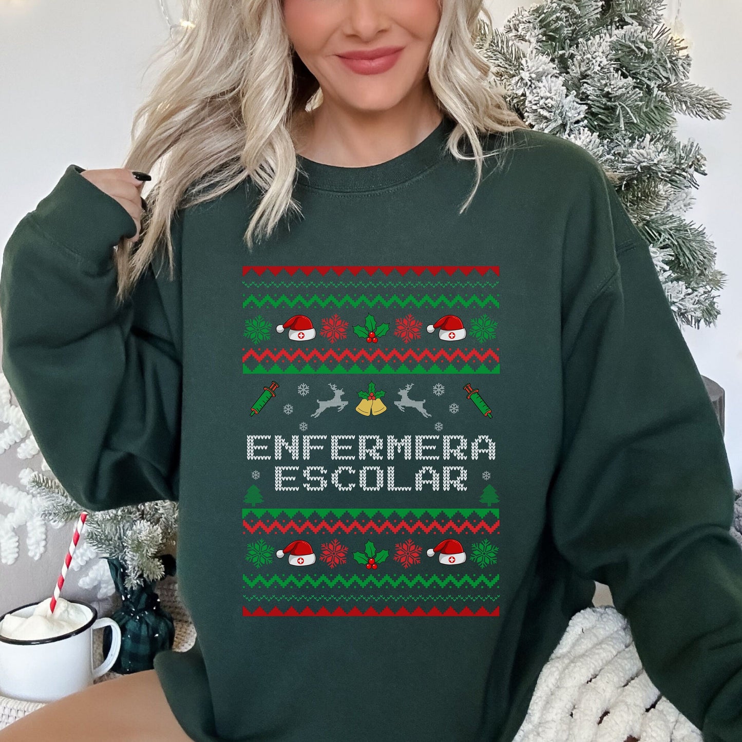 Enfermera Escolar Sweater, Holly Jolly School Nurse Sweatshirt, Christmas School Nurse Sweater, Ugly School Nurse Sweater, Nurse Christmas