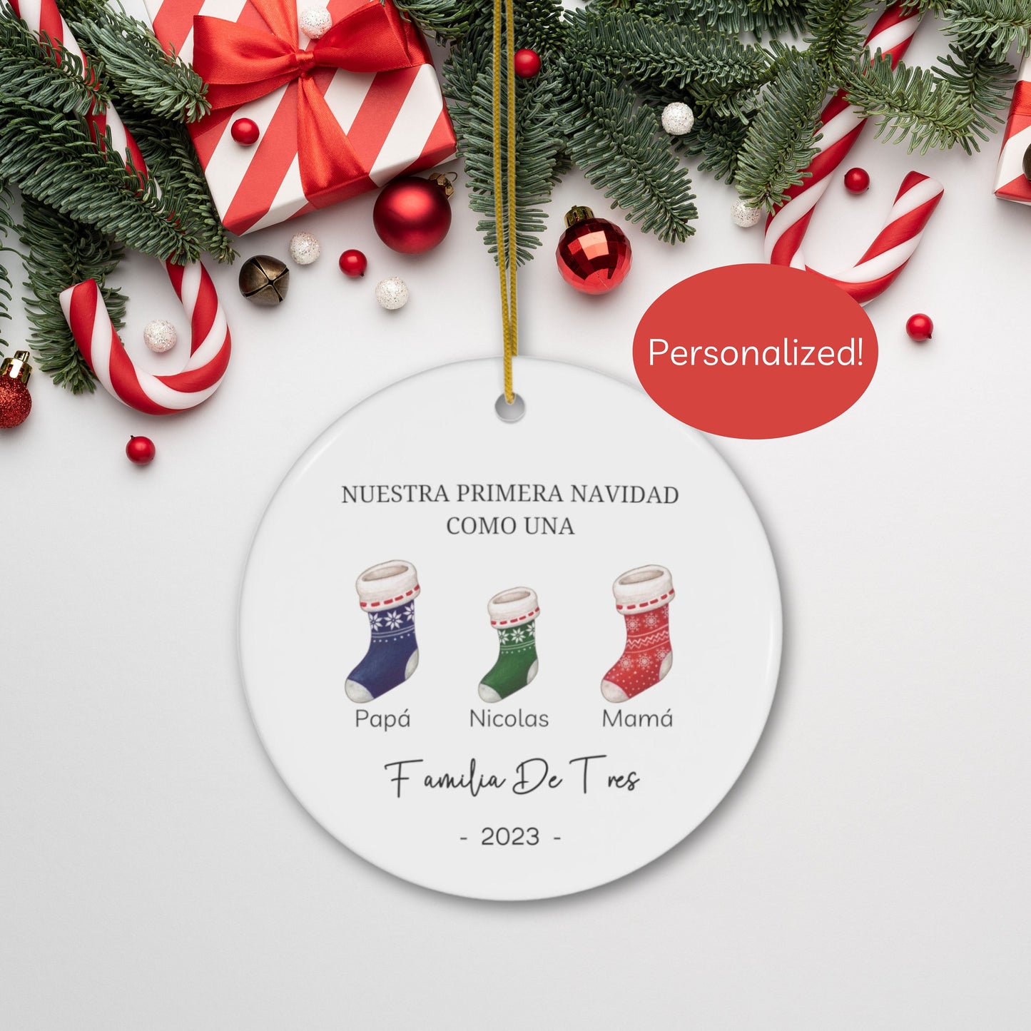 Primera Navidad Ornament, Family Of 3 Christmas Ornament, Baby First Christmas, 2023 Baby First Christmas, Personalized Family Ornament