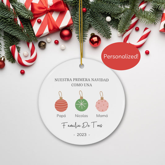 Primera Navidad Ornament, Family Of 3 Christmas Ornament, Baby First Christmas, 2023 Baby First Christmas, Personalized Family Ornament