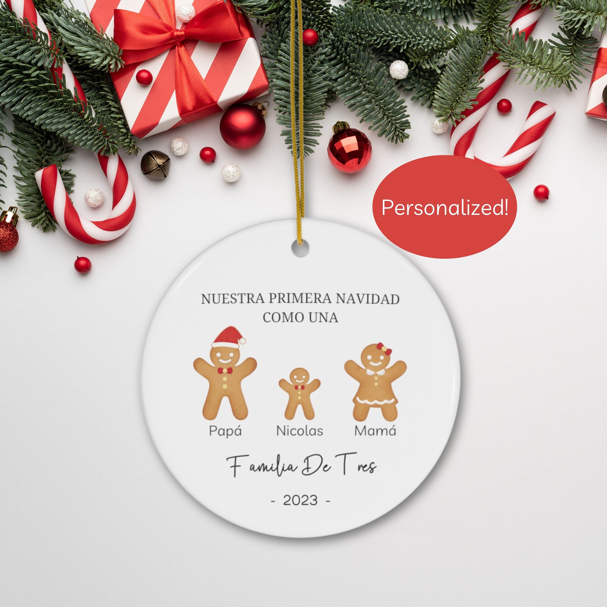 Primera Navidad Ornament, Family Of 3 Christmas Ornament, Baby First Christmas, 2023 Baby First Christmas, Personalized Family Ornament