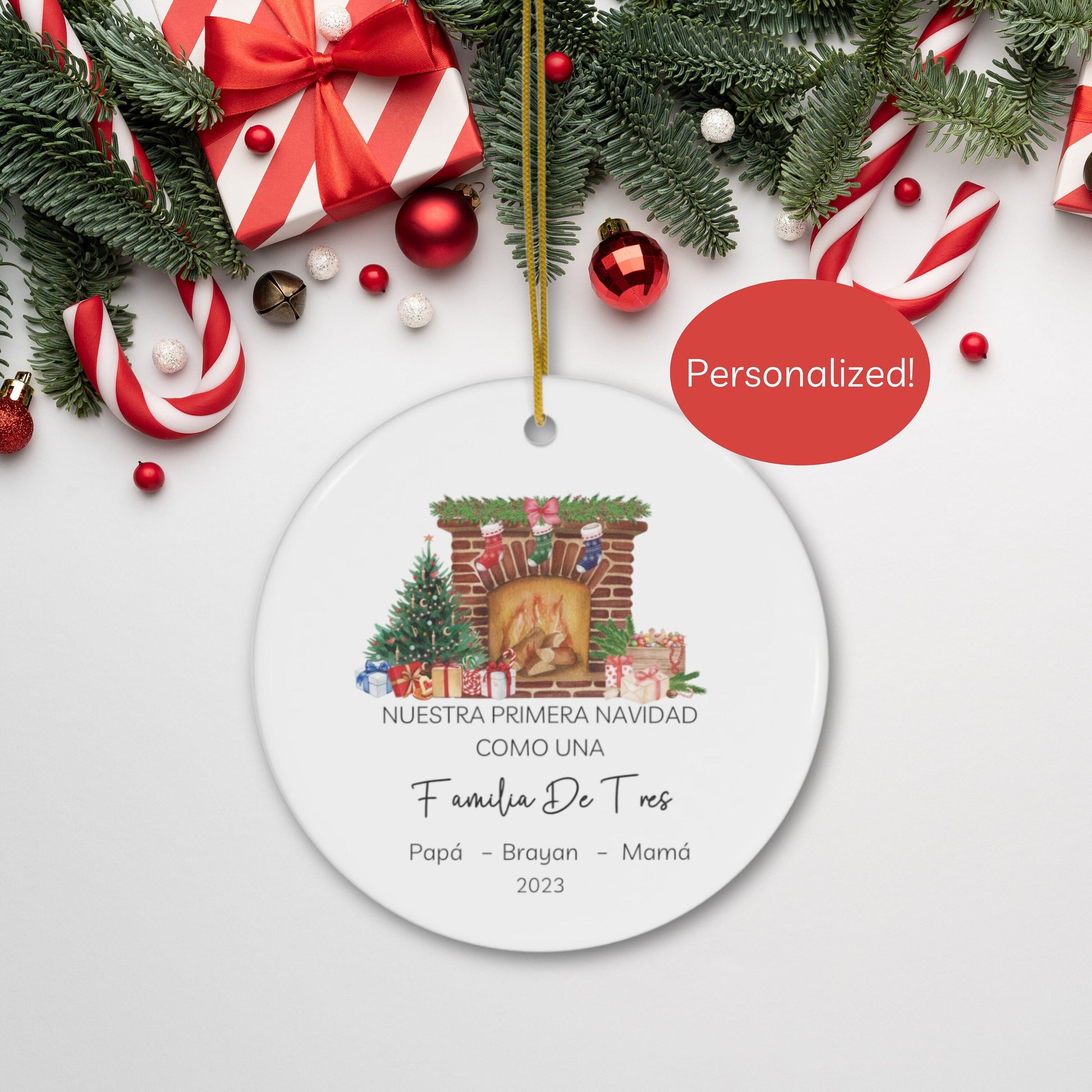 Primera Navidad Ornament, Family Of 3 Christmas Ornament, Baby First Christmas, 2023 Baby First Christmas, Personalized Family Ornament