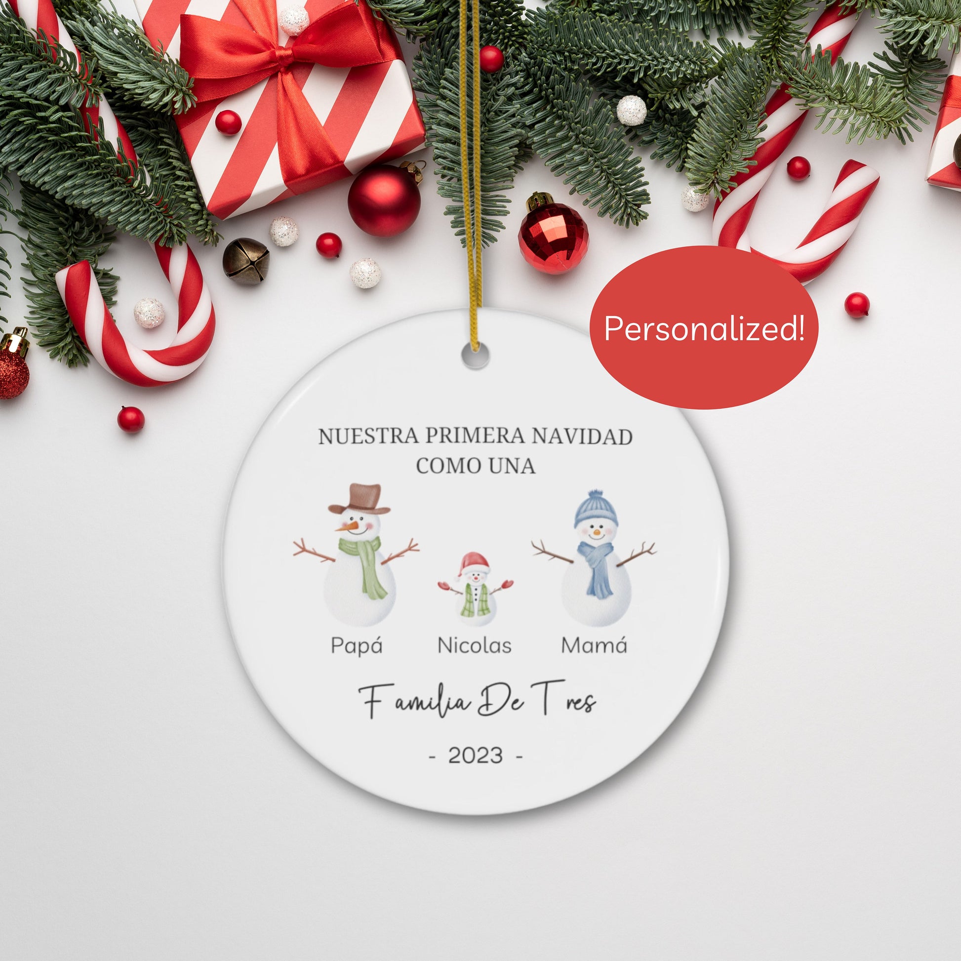 Primera Navidad Ornament, Family Of 3 Christmas Ornament, Baby First Christmas, 2023 Baby First Christmas, Personalized Family Ornament