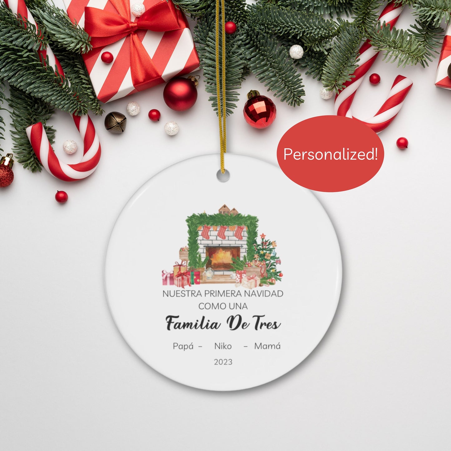 Primera Navidad Ornament, Family Of 3 Christmas Ornament, Baby First Christmas, 2023 Baby First Christmas, Personalized Family Ornament